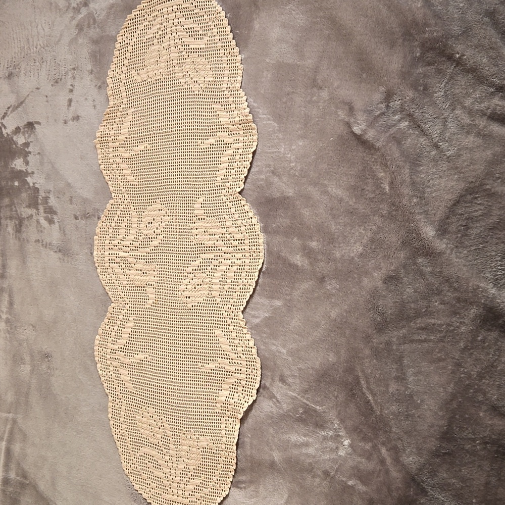 Chic Beige Crochet Coffee Table Runner